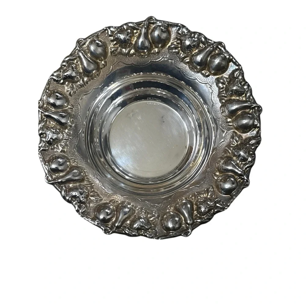 Hazorfim Israel Sterling Silver Footed Bowl 7 inch – Fruit Motif 925